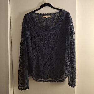 Rewind Women's Navy Blue Lace Blouse